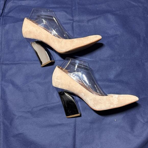 Halston women’s Venlatina light pink Suede 4” high Metallic Heel pumps 7.5 M - Picture 3 of 11